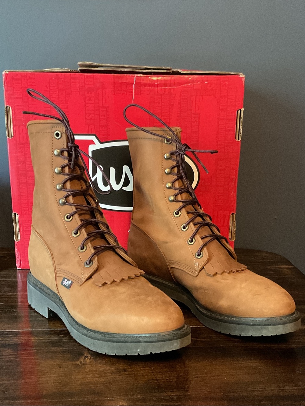Justin Conductor Brown Lace-Up Leather Work Boots